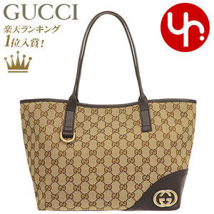 Gucci Tote Bag Beige Brown Brit GG Canvas Leather